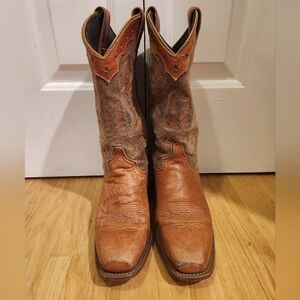 Vintage Brown Leather Cowboy Boots – Star Detail - Made in USA